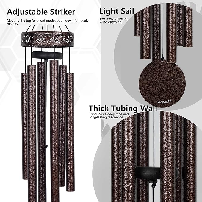 Vanquer Wind Chimes for Outside Deep Tone - 38'' Wind Chimes Outdoor Clearance, Deep Tone, Soothing, Windchimes Outdoors, Memorial, Sympathy, Garden Patio Yard, Home Décor (38" Bronze)