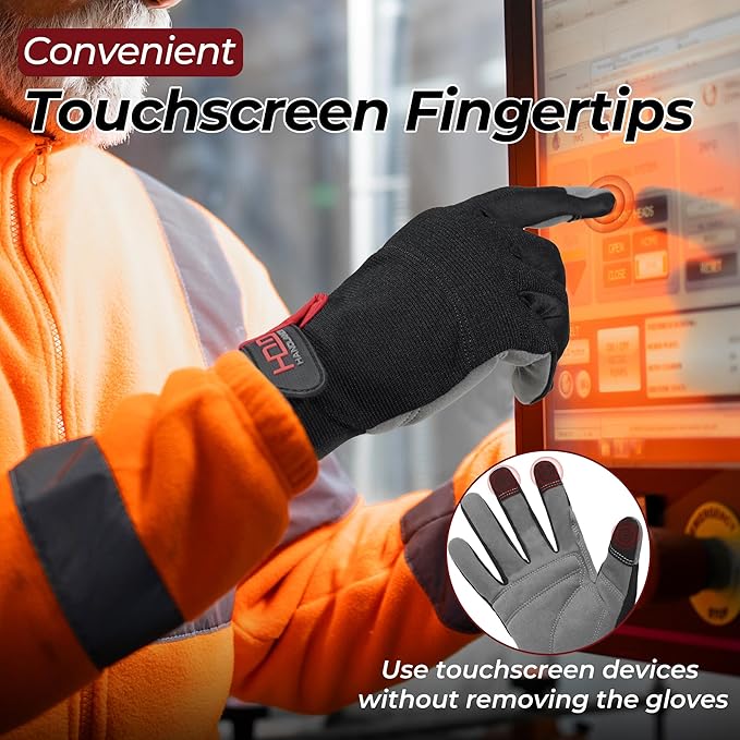 HANDLANDY Work Gloves for Men & Women, Utility Mechanic Working Gloves Touch Screen, Flexible Gardening Gloves for Yard