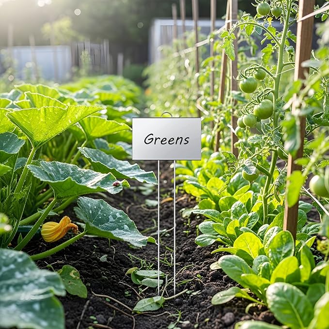 Landhoow 30 Pcs Large Garden Plant Markers Metal Plant Labels Sign 5'' x 3'' with 21'' Stake Weatherproof Waterproof Garden Sign for Outdoor Seedlings Herbs Vegetable Greenhouse, Sliver