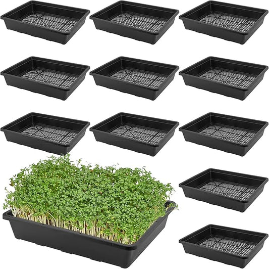 KEILEOHO 12 Pack Plastic Mesh Trays, Black Seed Sprouting Trays, Mesh Bottom Microgreens Growing Tray, Nursery Tray for Plant Seed Germination Propagation Growing, Wheat Grass Sprouting, 15 x 12 Inch