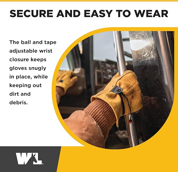 Wells Lamont Leather Work Gloves for Men – Heavy Duty, Cowhide, Abrasion & Puncture Resistant – Adjustable Wrist, Gunn Cut Design, Ideal for Ranching, Farming, Construction - Saddletan - M