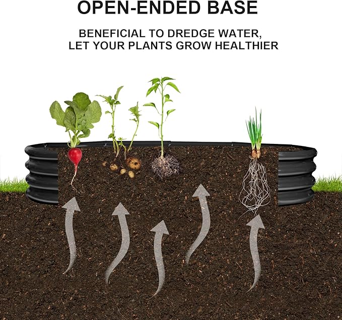 Raised Garden Bed GRS Certified Galvanized Planter Box Outdoor, 8ft Oval Rot-Resistant Metal Garden Bed Planter, Recycled Eco-Friendly Material Planter for Vegetables Flowers Herbs (Black)