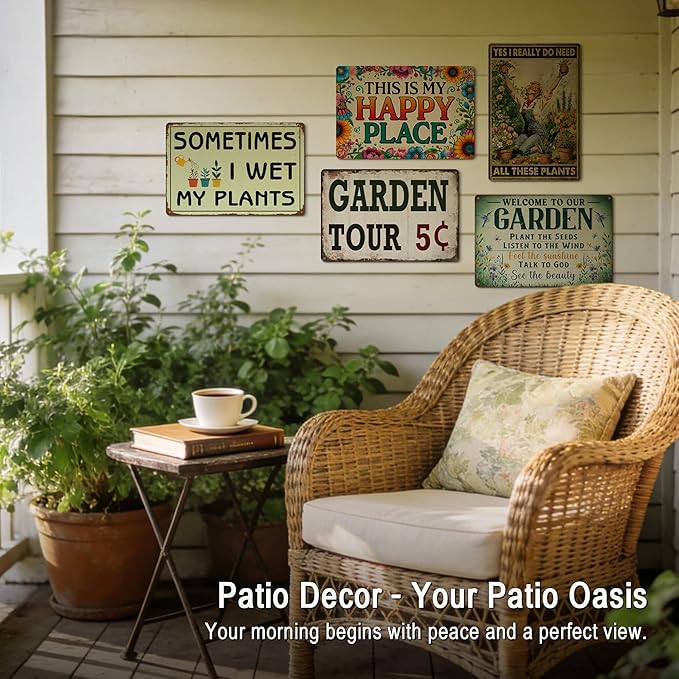 Garden Decor Welcome Sign for Patio She Shed Decor - Outdoor Wall Decor Art Garden Signs, This Is My Happy Place Welcome Door Sign 12x8 Inch