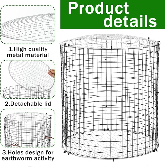 6PCS Inground Worm Composter, 11.8x11.8 Inch Outdoor Metal Compost Bin for Garden Beds Detachable Vermicomposting Bin for Recycling Kitchen Food Waste
