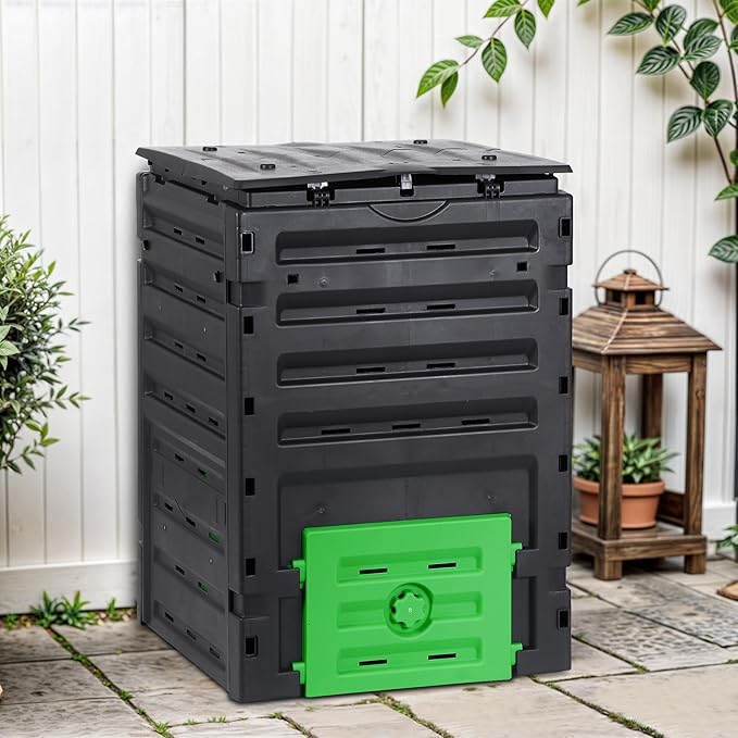 LEMY Garden Compost Bin, 120 Gallon Outdoor Composter Box for Fast Creation of Fertile Soil, Large Capacity, BPA Free, Black