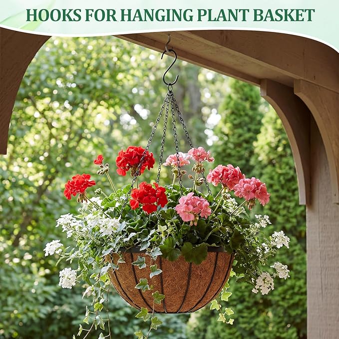 12 Pack 6 Inch Black S Hooks for Hanging Pots and Pans, Vinyl Coated Metal Kitchen Pot Rack Hooks Heavy Duty Hangers for Closet Jeans Utensils Coffee Mugs Plants