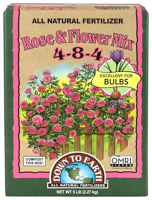 Down To Earth All Natural Fertilizers Organic Rose & Flower Mix - Plant Food for Roses, Bulbs, Flowers and Ornamentals 4-8-4, 5 lb