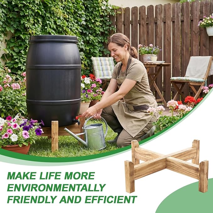 Lounsweer 45/50/55 Gallon Rain Barrel Stand, 500 lb Heavy-Duty Wooden Base for Rainwater Collection, Stable No-Bend Elevated Design, Fits Most Standard Barrels