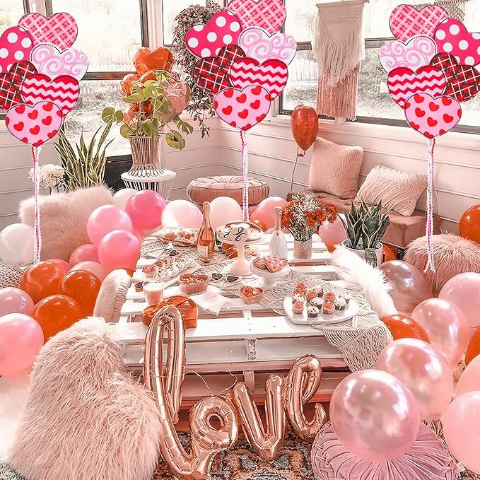 Valentine Garden Flag Outdoor Decorations for Outside Double-Sided Printed, Pink Red White Heart Valentine's Day Yard Flags House Yard Spring Seasonal Decoration 16 x 39.5 Inch Striped Plaid