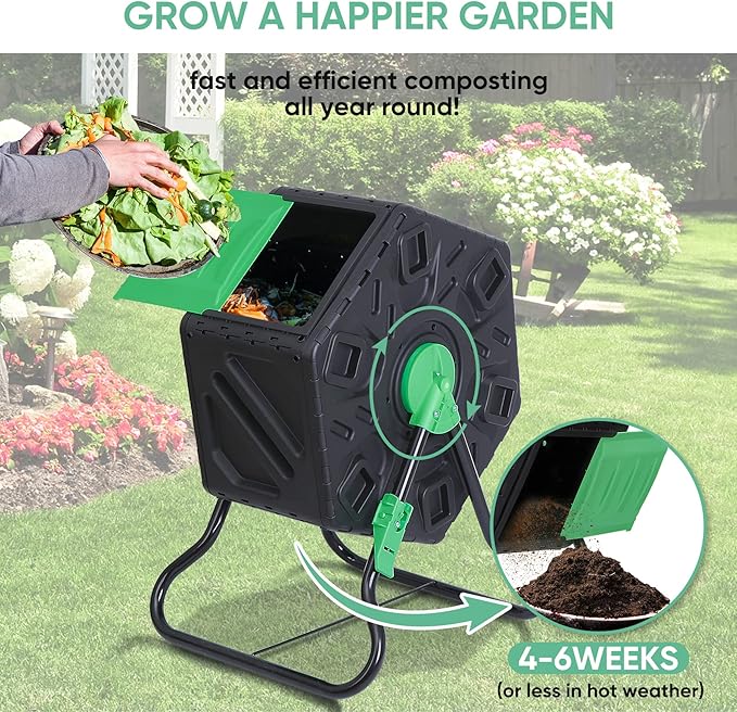 18.5 Gallon Compact Single Room Outdoor Garden BPA Free Compost Tumbler-All Season-Heavy Duty Composter