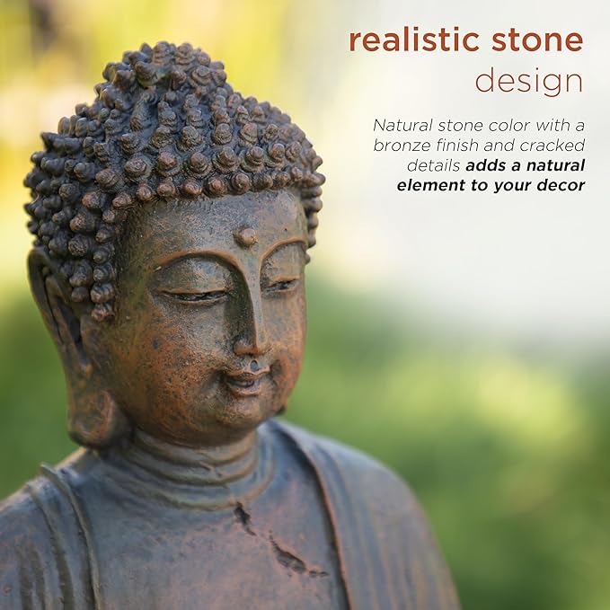Alpine Corporation 15" Tall Indoor/Outdoor Meditating Buddha Statue, Tabletop Garden Decor, Bronze