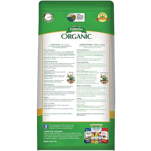 Espoma Organic Garden-Tone 3-4-4 Organic Fertilizer for Cool & Warm Season Vegetables and Herbs. Grow an Abundant Harvest of Nutritious and Flavorful Vegetables – 4 lb. Bag