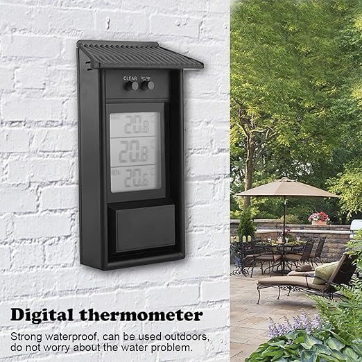 Joyzan Digital Greenhouse Thermometer, Outdoor Waterproof Max Min Temperature Meter Indoor High Low Tester Temperature Recording Weatherproof Hygrometer Gauge Monitor Wall Mounted Garden Home Growroom