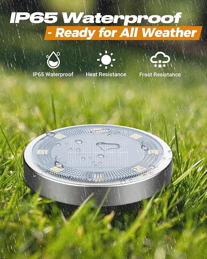 btfarm 24 Pack Solar Lights Outdoor, 8 LED Solar Ground Lights IP65 Waterproof Flat Solar Disc Light, Pathway Lights for Garden Lawn Patio Yard Path Landscape, Cool White