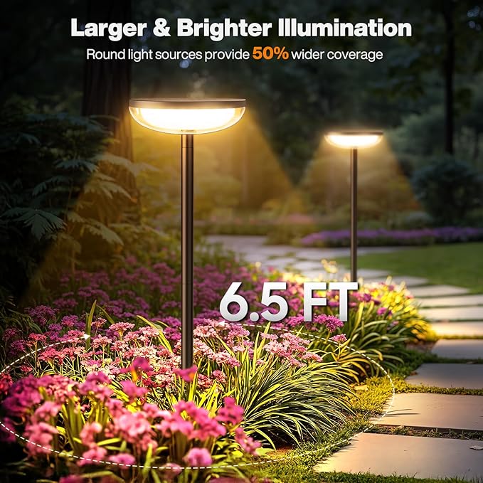 Tall Solar Pathway Lights Outdoor, 2 Pack Solar Garden Lights Outdoor Waterproof Bright Up to 15Hrs, Round Garden Light for Yard Flower Bed Patio Path Walkway Driveway Outside Decor