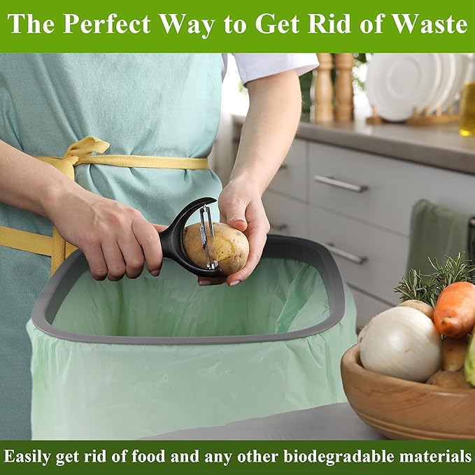 C Crystal Lemon 50 Count Biodegradable Kitchen Food Waste Bags - 6 Gallon Scraps Bags - Heavy Duty Compostable Waste Bags for Kitchen - Unscented Trash Bags 6 Gallon for Yard, Food (Pack of 2)