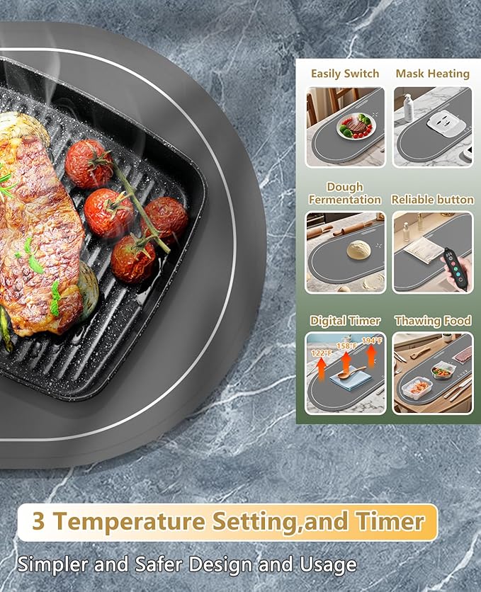 Food Warming Mats for Countertop Extra Large(XXL 36"x15"),Electric Heating Pad for Food,Roll Up Silicone Warmer Mat for Party and Kitchen,Practical Cooking Birthday Gift for Mom and Women(Gray)