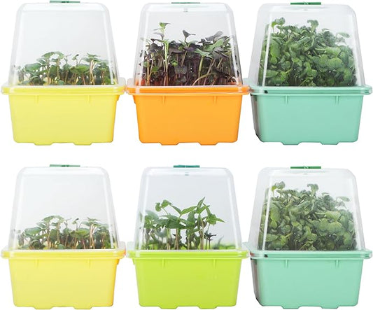 Microgreen Growing Trays, 5" x 5" Sprouting Tray with Humidity Dome, 1.2 mm Small Mesh Holes, BPA Free, Sprouter Kit for Growing Mirco Seeds, Like Broccoli, Alfalfa, Radish, Clover - 6 Pack | Colorful