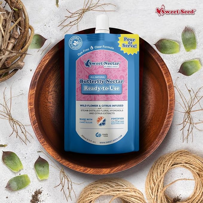 sweet-seed Butterfly Nectar (8oz / 250mL), Ready to Use - Extends The Life of Nectar for Butterfly Feeders (3-Pack)
