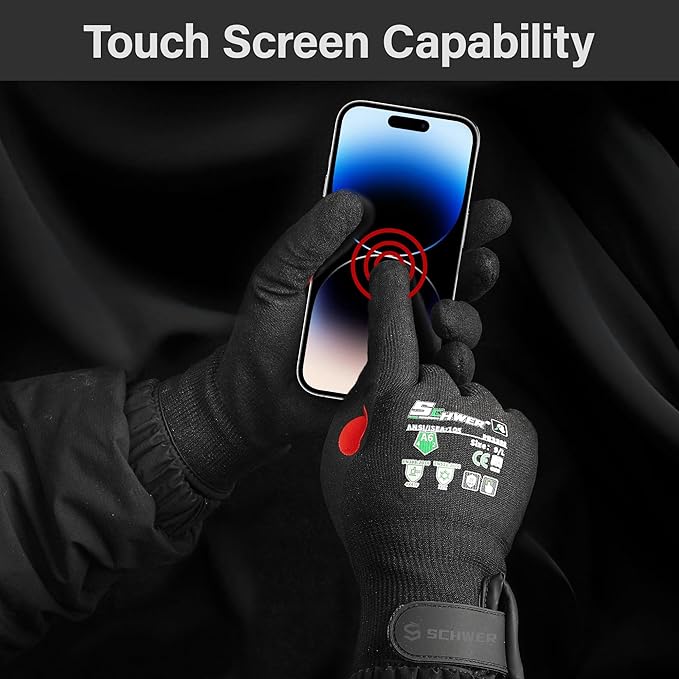 FreezeGuard Winter Work Gloves for Men and Women, ANSI A6 Cut Resistant Gloves With Super Grip, Freezer Glove for Work Below Zero, Touchscreen, Thermal Insulated, PR3388, Black Knight (XXL, 2 Pairs)