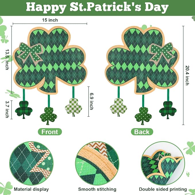 St Patrick Shamrock Garden Flag Banner Outdoor Decorations for Outside Double-Sided Printed, St Patricks Shamrocks Yard Flags House Yard Spring Seasonal Decoration 15 x 14 Inch Striped Plaid