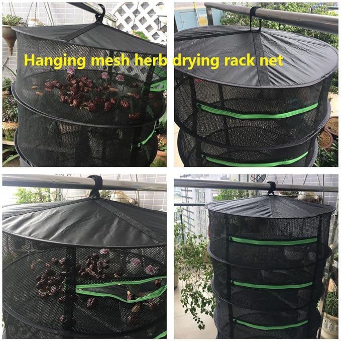 XXL Herb Drying Rack,Drying Rack Herbs for Plant Bud Seed,Plant Racks for Weed,8 Layer Mesh Hanging Plant Dry,Herb Dry Net,for Garden Outdoor Bud Tea,Mesh Cage Frame with Green Zipper Opening