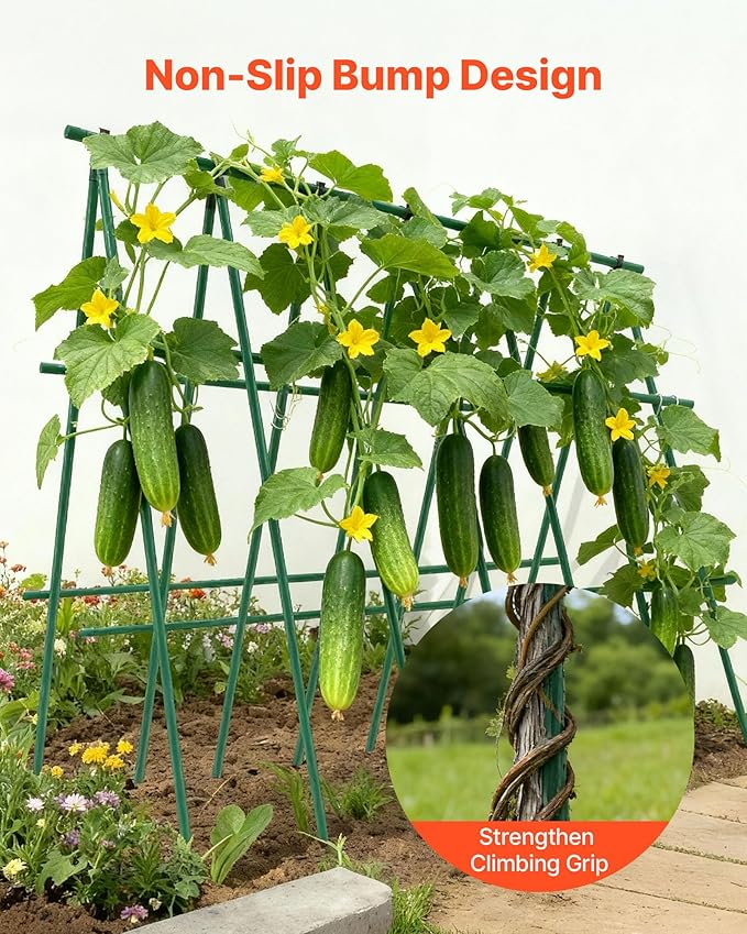 VEVOR Garden Stakes, 50 Pack, 57.28 inch, Plastic Coated Metal Tomato Stakes, Garden Sticks for Plants Support, with Pointed End and Non-Slip Bumps for Growing Climbing Plants, Outdoor Vegetables