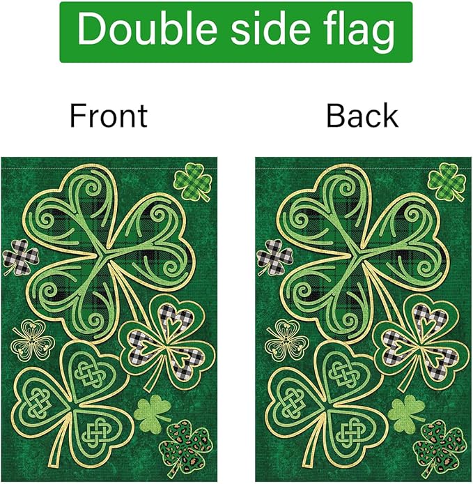 Louise Maelys Welcome St. Patrick's Day Garden Flag 12x18 Double Sided Vertical, Burlap Spring Small Lucky Shamrock Clover Yard Banner Sign Buffalo Plaid Home Outside Outdoor Decor