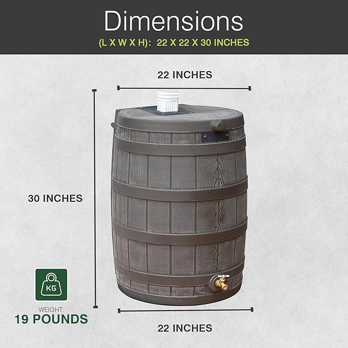Good Ideas Rain Wizard 50 Gallon Plastic Outdoor Home Rain Barrel Water Storage Collector with Brass Spigot and Flat Back Design, Oak (4 Pack)