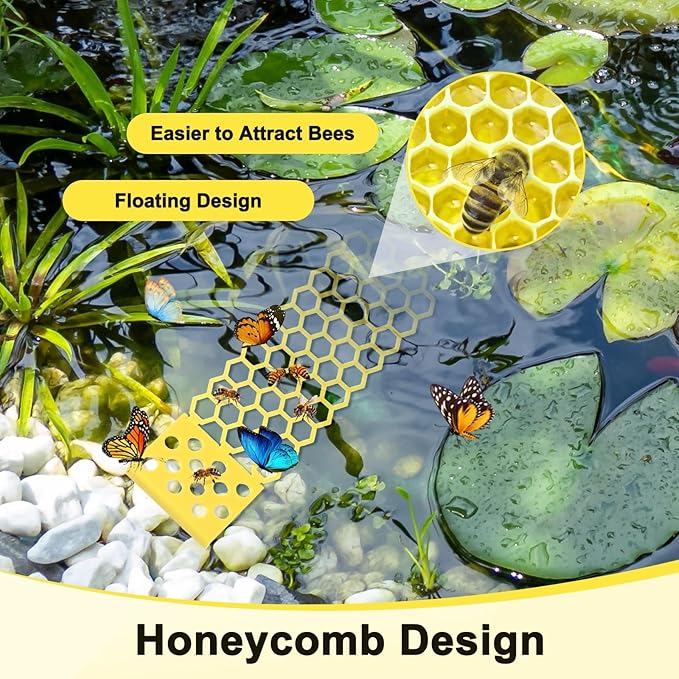 2-Pack Floating Bee Island, 18x6cm/7.09x2.36 Inch Plastic Floating Bee Watering Station for Feeding/Butterfly Bath/Outdoor Garden Decor [Green, Yellow]