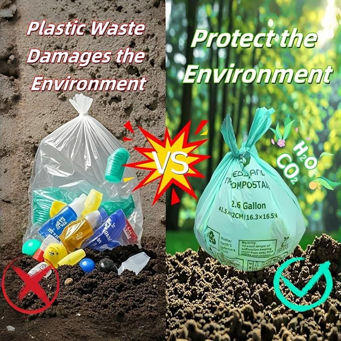 BPI Certified Compostable Trash Bags 13Gallon (30 Count) - 3X Thicker Than Regular, Leak & Tear Resistant for Kitchen/Garden/Food Waste, 90-Day Breakdown in Home/Industrial Use, 0.91mils Plant-Based