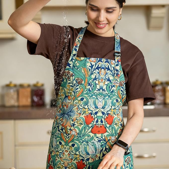 3 Pack Waterproof Floral Aprons for Women, Adjustable Strap Apronwith Pocket Multi-Use for Kitchen, Art, Garden