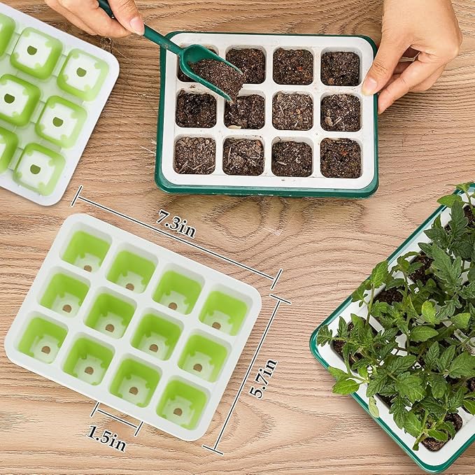 6pcs Reusable Seed Starter Kit, 72 Cells Seed Starter Trays, Silicone Seedling Starter Trays for Starting Plant Seeds with Flexible pop-Out Cells, Indoor Gardening Plant Germination Trays