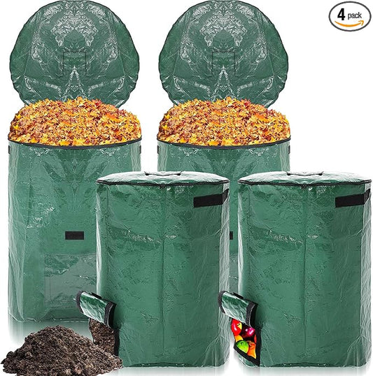 Berlune 4 Pack 72 Gallons Reusable Yard Waste Bag Garden Lawn Leaf Collector Bag Large Heavy Duty Collapsible Compost Bin with Lid and Handles for Outdoor Debris Leaves Grass Clippings