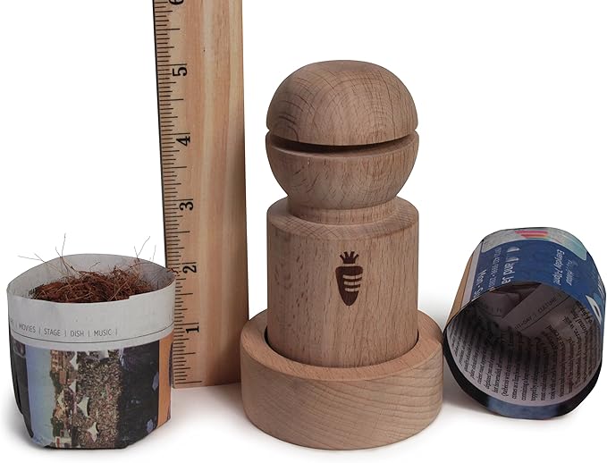 Carrot Design Newspaper Pot Maker – Wooden Seed Starter Tool for DIY Biodegradable Paper Pots – Mold for Seedlings & Gardening - 2 Inch