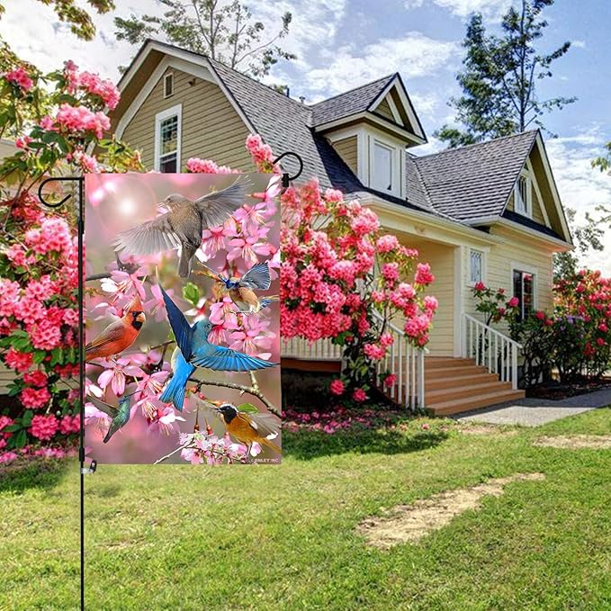 Anley Double Sided Premium Garden Flag, Spring Peach blossom Flower and Bird Welcome Decorative Garden Flags for Home Decor - Weather Resistant & Double Stitched Yard Flags - 18 x 12.5 Inch