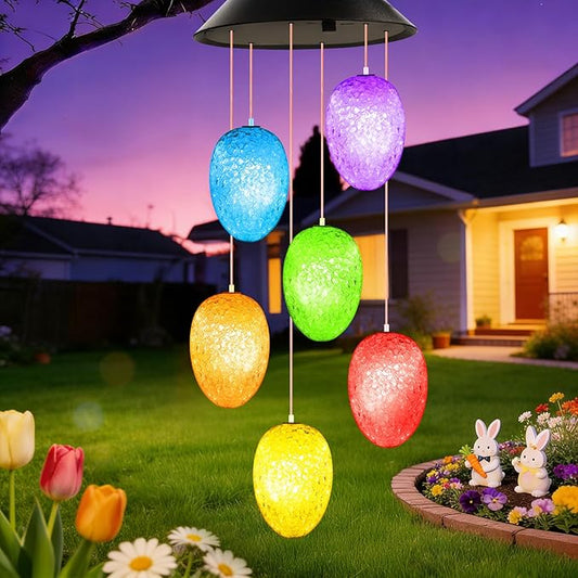 Easter Basket Stuffers for Adults, Winzwon Solar Lights Outdoor Wind Chimes for Outside Garden Yard Patio Porch Decor Hanging Eggs Decorations, Mothers Day Mom Gifts, Birthday Gifts for Women Her