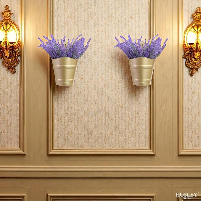 Hosley Set of 2 Gold Wall Planter with PVC Linner 6.25" L x 4" W x 10" H, Ideal Gift for Floral Arrangements Wedding Home Office Party DIY Indoor Outdoor Garden Patio