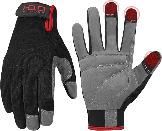 HANDLANDY Work Gloves for Men & Women, Utility Mechanic Working Gloves Touch Screen, Flexible Gardening Gloves for Yard