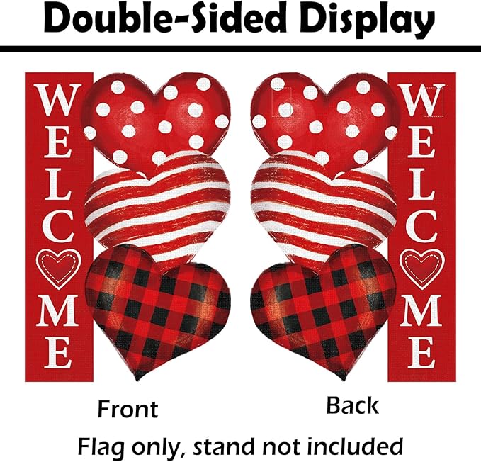 Heyfibro Valentine's Day Garden Flag Valentine Outdoor Decorations Double Sided 12x18inch Love Heart Banner Yard Flags for Outside Anniversary Wedding Party Holiday House Seasonal Decoration