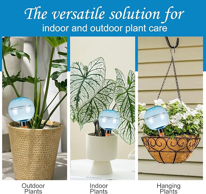 6 Pack Self Watering Globes 17oz Large Plant Watering Globes Top Fill, Self Water Planter Insert Indoor/Outdoor Plastic Water Bulbs Slow Release Terracotta for Plants, Blue
