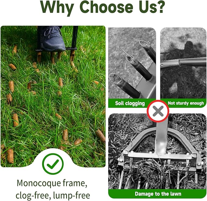 Heavy Duty Manual Lawn & Grass Aerator Tool - One-Piece Frame & Non-Clogging Semi-Open Plugs for Durable, Effortless Aeration, 2 Pack