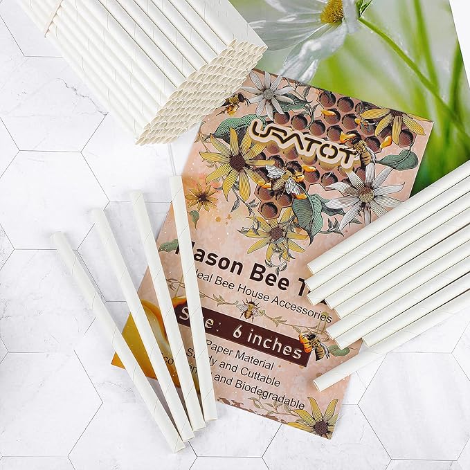 URATOT 120 Pieces Mason Bee Paper Inserts 6 Inches Beekeeper Cardboard Replacement Inserts Mason Bee Nesting Tubes Refills Inserts for Mason Bee Houses and Supplies, Outdoor and Garden
