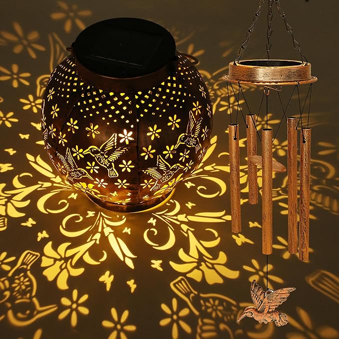 YJFWAL Hummingbird Wind Chimes for Outside, Gifts for Mothers Day Woman Mom Grandma,30" Metal Hanging Solar Lantern Wind Chimes Outdoor, Garden Decor Memorial Windchimes for Patio Porch Yard