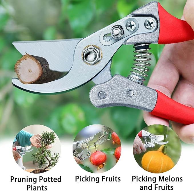 Kynup Pruning Shears, Gardening Scissors, Pruners for Gardening, Heavy Duty Garden Tools, Garden Grass Clippers Hand Hedge Shears, (Red)