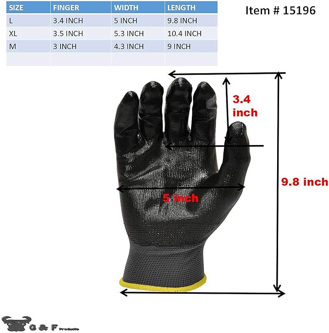 G & F Products 12 PAIRS Mens Working Gloves with Micro Foam Coating - Garden Gloves Texture Grip - men’s Work Glove For general purpose, construction, yardwork, Large (1519L-12),Grey/Black