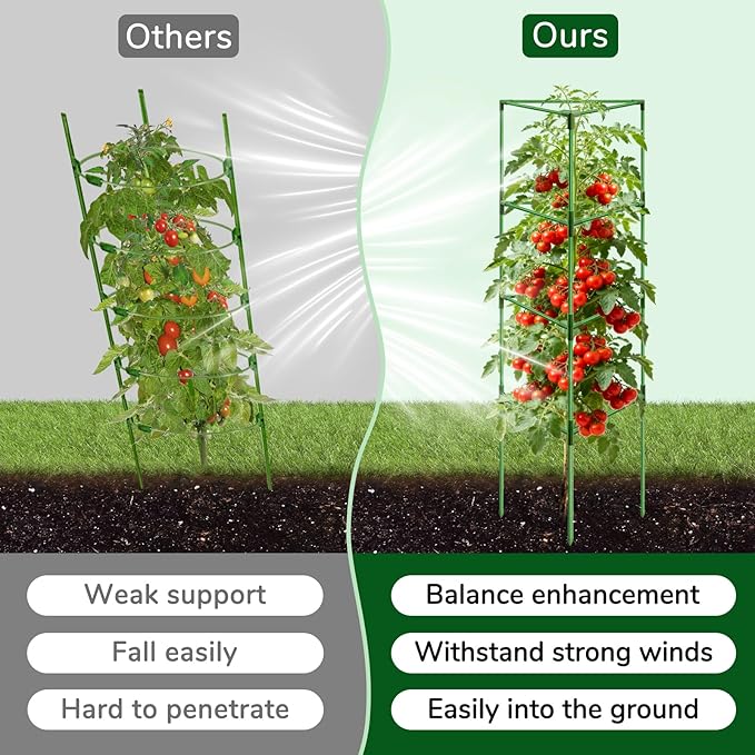 [Upgraded] ZeeDix 65 Inch Tall Tomato Cages for Garden, 4 Pack Large Plant Trellis Support Stakes for Climbing Plants, Heavy Duty Adjustable Tomatoes Cage for Pots, Raised Garden Bed Outdoor Supplies