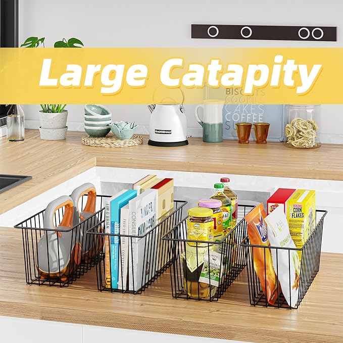 Simple Trending 6 Pack Wire Basket Wall Mount Baskets Hanging Baskets, Cabinets Organizer and Storage with Hooks for Kitchen, Garage and Bathroom