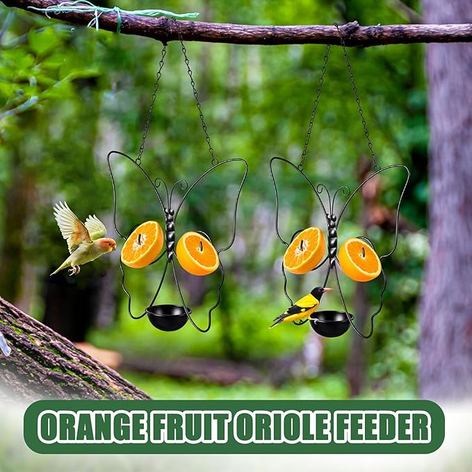 Hushee 2 Pack Oriole Feeder for Outdoors Jelly and Oranges Fruit Metal Bird Feeder Outdoor Garden Metal Hanging Drinking Container Hummingbird Jelly for Outdoor Hanging Garden Patio(Butterfly Shaped)