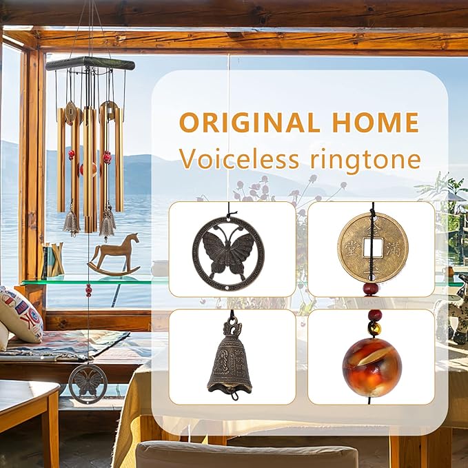 BWINKA Chinese Traditional Retro 8 Tubes 5 Bells Bronze Yard Garden Outdoor Living Wind Chimes 60cm